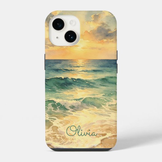 Aesthetic Beach Sunset Watercolor Custom Name iPhone Hoesje (Achterkant)