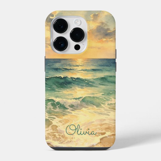 Aesthetic Beach Sunset Watercolor Custom Name iPhone Hoesje (Achterkant)