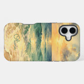 Aesthetic Beach Sunset Watercolor Custom Name iPhone Hoesje (Achterkant horizontaal)