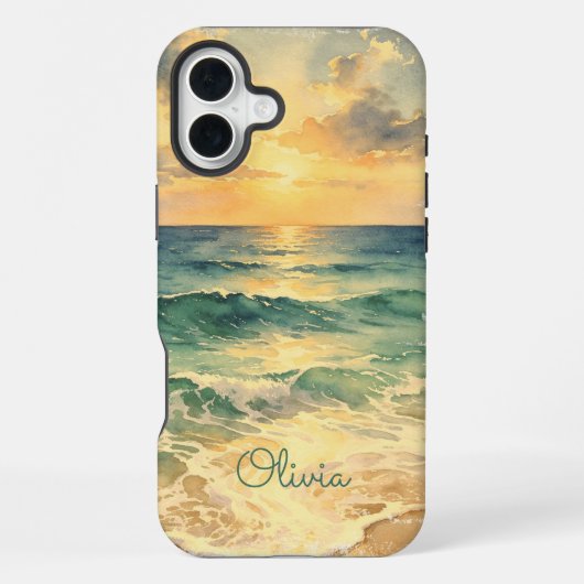Aesthetic Beach Sunset Watercolor Custom Name iPhone Hoesje (Achterkant)