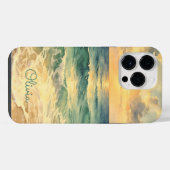 Aesthetic Beach Sunset Watercolor Custom Name iPhone Hoesje (Achterkant horizontaal)