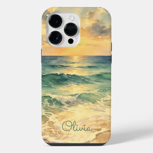 Aesthetic Beach Sunset Watercolor Custom Name iPhone Hoesje (Achterkant)