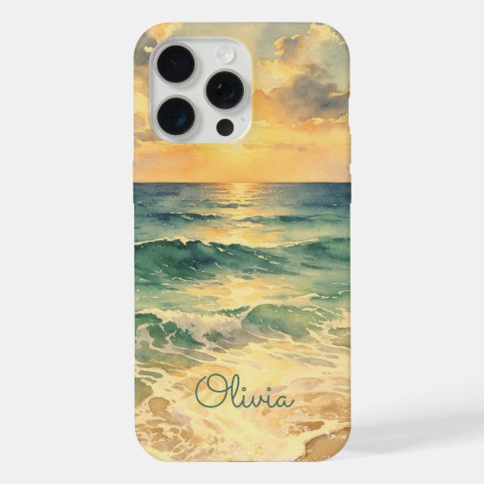 Aesthetic Beach Sunset Watercolor Custom Name iPhone Hoesje (Achterkant)