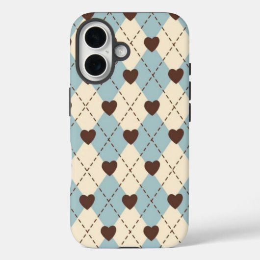 Aesthetic Blue,Cream Argyle Heart Pattern cover (Achterkant)