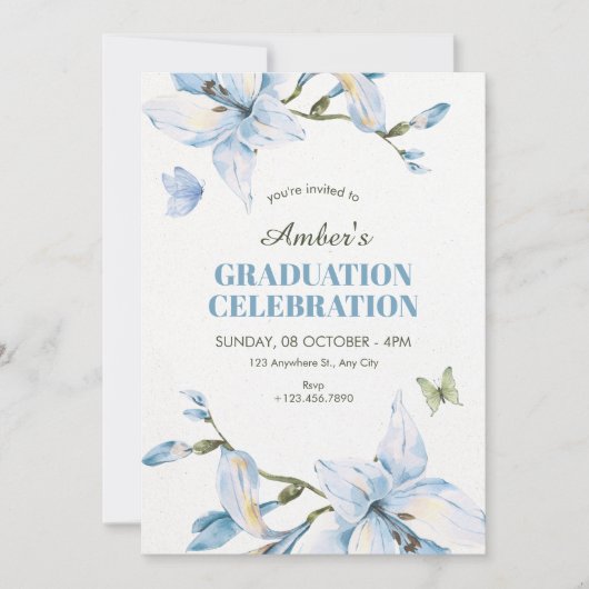 Aesthetic blue flower bloom graduation kaart (Voorkant)
