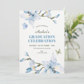 Aesthetic blue flower bloom graduation kaart (Staand voorkant)