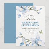 Aesthetic blue flower bloom graduation kaart (Voorkant / Achterkant)