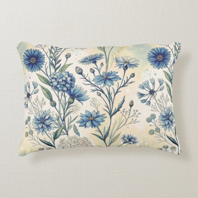 Aesthetic Blue Wildflowers Accent Kussen (Voorkant)