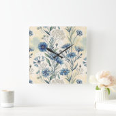 Aesthetic Blue Wildflowers Vierkante Klok (Huis)
