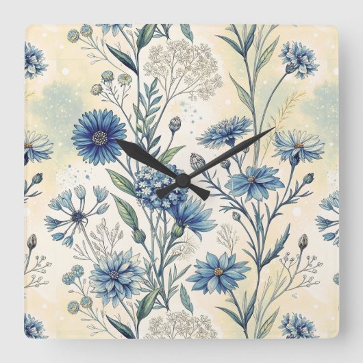 Aesthetic Blue Wildflowers Vierkante Klok (Voorkant)