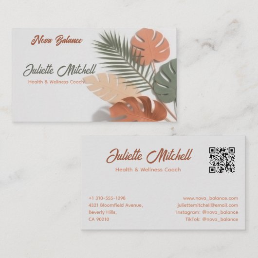 Aesthetic Boho Tropical Wellness Coach Card Visitekaartje (Voorkant / Achterkant)