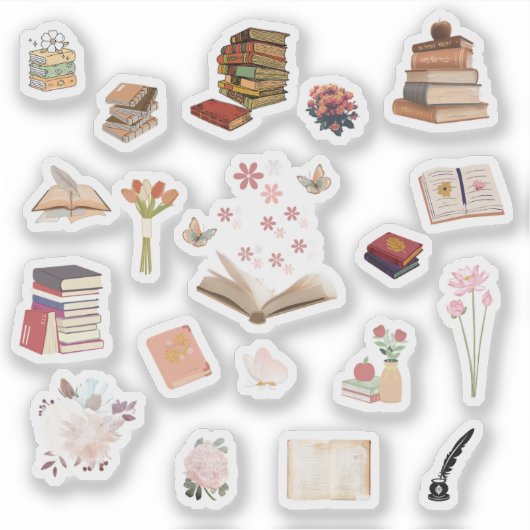 Aesthetic Book & Flower Stickers (Voorkant)