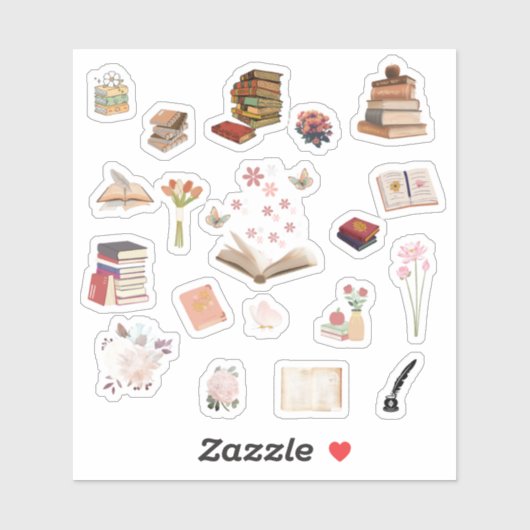 Aesthetic Book & Flower Stickers (Vel)