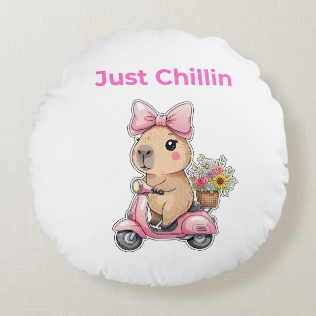 ​Aesthetic Capybara Just Chillin' Throw Pillow Rond Kussen (Voorkant)