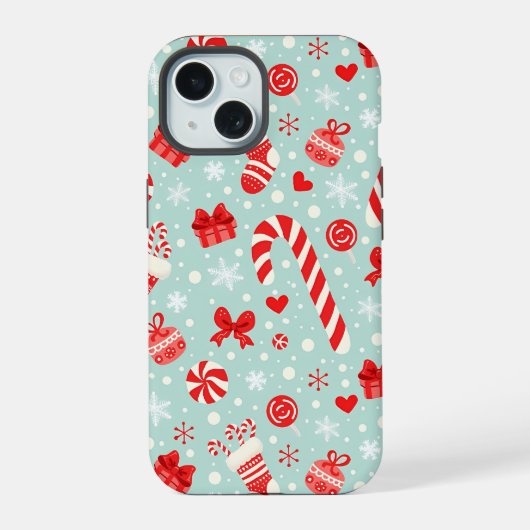 Aesthetic Christmas Pattern Candy iPhone 15 Case (Achterkant)