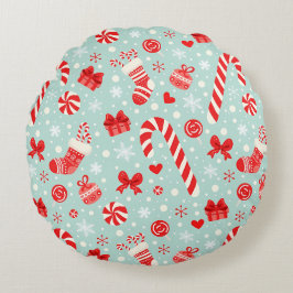 Aesthetic Christmas Pattern Candy Rond Kussen