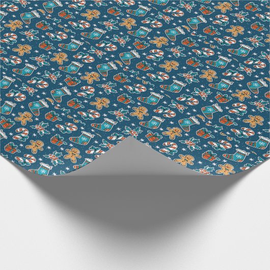 Aesthetic Christmas Pattern Santa Candy Cadeaupapier (Hoek)