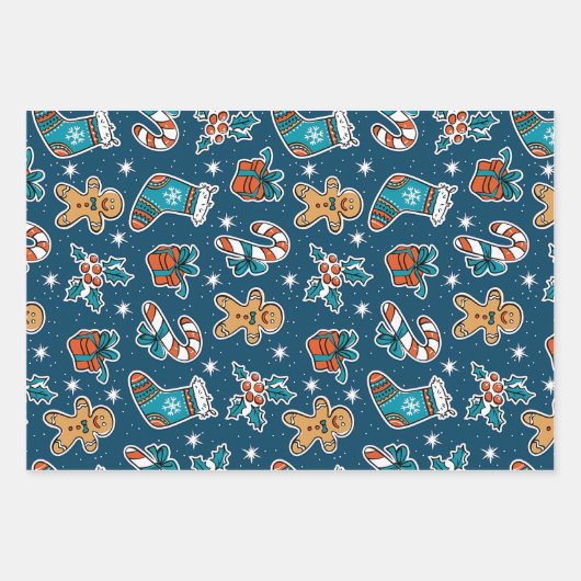 Aesthetic Christmas Pattern Santa Candy Inpakpapier Vel (Voorkant 2)