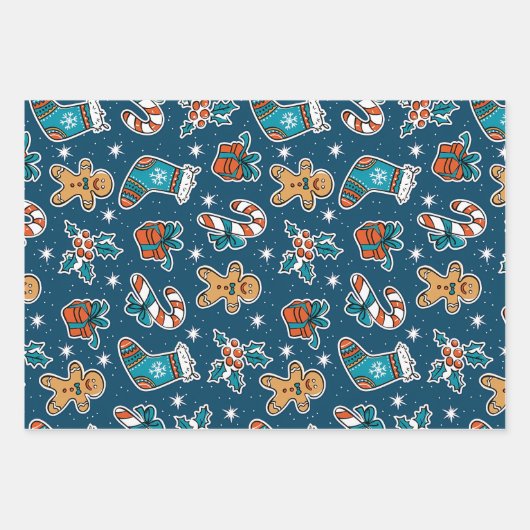 Aesthetic Christmas Pattern Santa Candy Inpakpapier Vel (Voorkant)