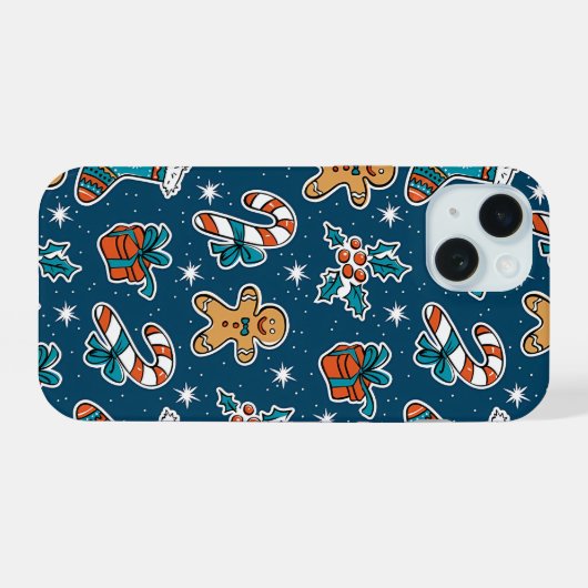 Aesthetic Christmas Pattern Santa Candy iPhone 15 Case (Achterkant horizontaal)