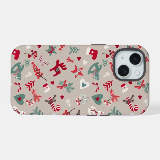 Aesthetic Christmas Pattern Tree Candy iPhone 15 Case (Achterkant horizontaal)