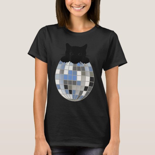 Aesthetic Disco Ball Winter Snow Black Cat Disco C T-shirt (Voorkant)