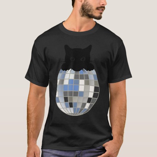 Aesthetic Disco Ball Winter Snow Black Cat Disco C T-shirt (Voorkant)