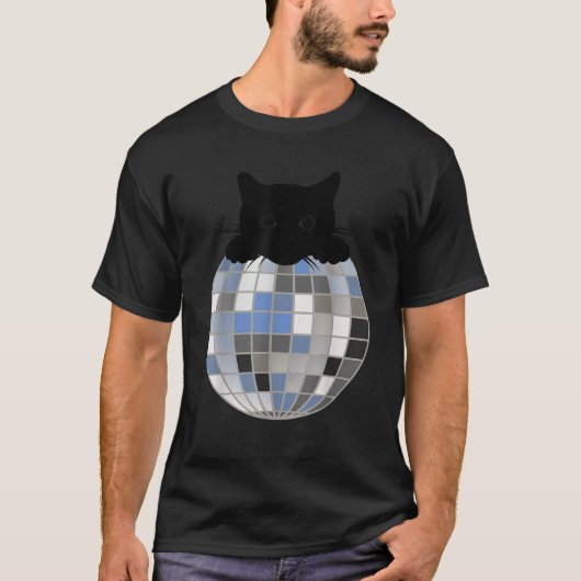 Aesthetic Disco Ball Winter Snow Black Cat Disco C T-shirt (Voorkant)