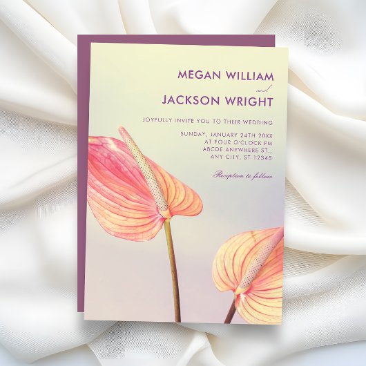 Aesthetic Floral Anthurium minimalist wedding Kaart