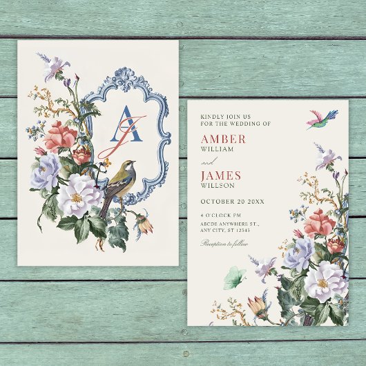 Aesthetic Floral bird wedding  Kaart