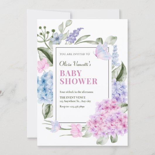 Aesthetic Floral hydrangea baby shower Kaart (Voorkant)