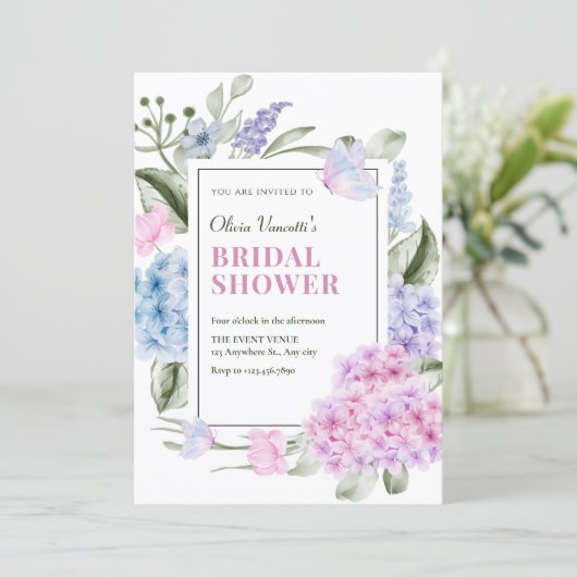 Aesthetic Floral hydrangea bridal shower Kaart (Staand voorkant)