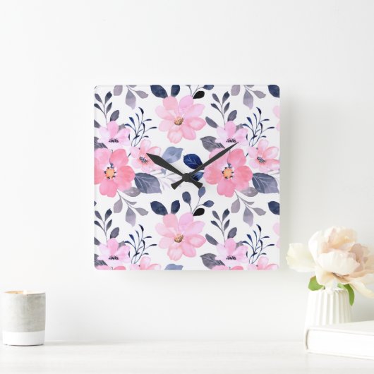 Aesthetic Floral Wall Clock Vierkante Klok (Huis)