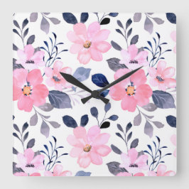 Aesthetic Floral Wall Clock Vierkante Klok