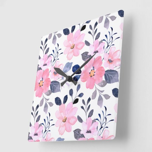 Aesthetic Floral Wall Clock Vierkante Klok (Hoek)