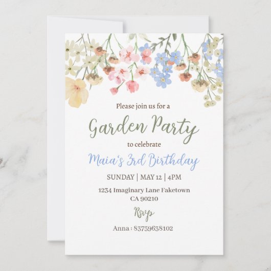 Aesthetic Garden Party Floral Birthday Invitation Kaart (Voorkant)