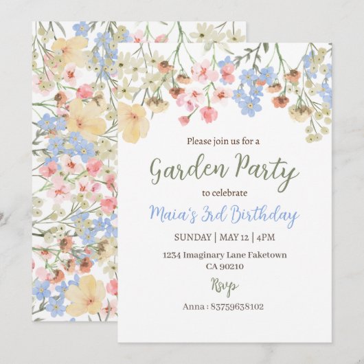 Aesthetic Garden Party Floral Birthday Invitation Kaart (Voorkant / Achterkant)