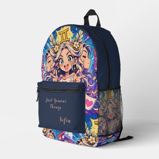 Aesthetic Gemini Anime Custom School Backpack Bedrukte Rugzak (Achterkant Hoek Rechts)