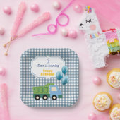 Aesthetic Gingham Blue Construction 3rd Birthday  Papieren Bordje (Feest)