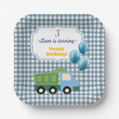 Aesthetic Gingham Blue Construction 3rd Birthday  Papieren Bordje (Voorkant)