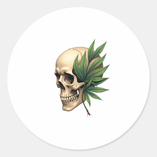 Aesthetic Goth Grunge Skull Tropical Monstera Leaf Ronde Sticker (Voorkant)