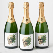 Aesthetic Goth Grunge Skull Tropical Monstera Leaf Sparkling Wijnetiket (Flessen)