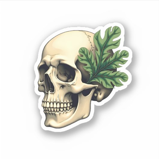 Aesthetic Goth Grunge Skull Tropical Monstera Leaf Sticker (Voorkant)