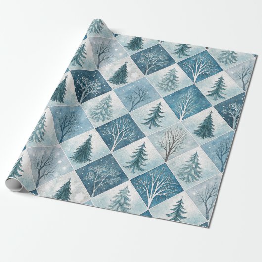 Aesthetic Holiday Checkered Wrapping Paper Cadeaupapier (Uitgerold)