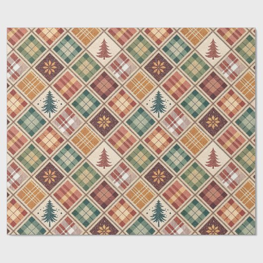 Aesthetic Holiday Checkered Wrapping Paper Cadeaupapier (Vlak)
