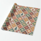Aesthetic Holiday Checkered Wrapping Paper Cadeaupapier (Uitgerold)