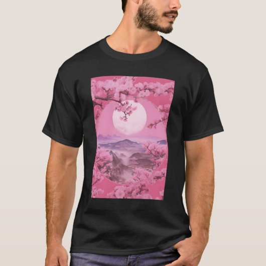 Aesthetic Japanese Style Sakura Cherry Blossom Tre T-shirt (Voorkant)