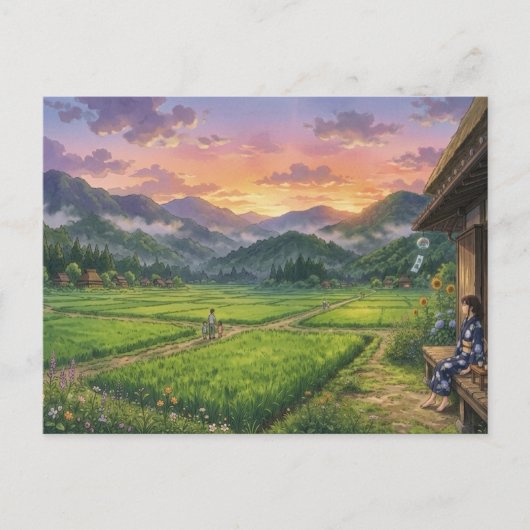 Aesthetic Japanese Summer Sunset Postcard Briefkaart (Voorkant)
