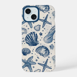 Aesthetic Nautical Blue Ocean Shell Iphone Case iPhone 15 Case