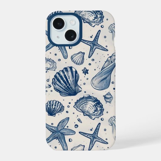Aesthetic Nautical Blue Ocean Shell Iphone Case iPhone 15 Case (Achterkant)